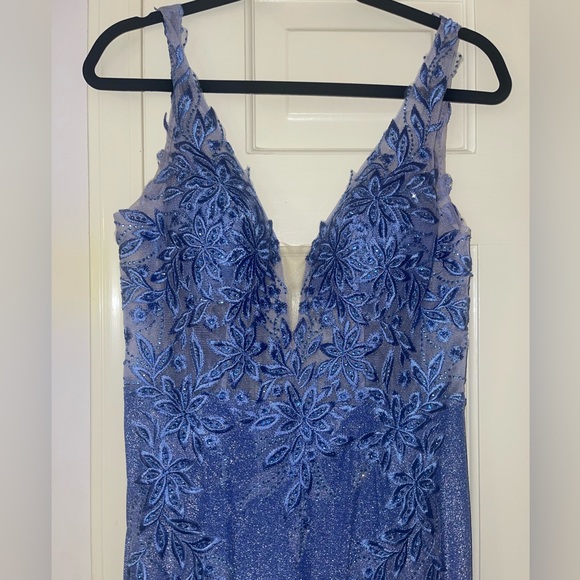 JVN by Jovani Prom Dress with Embroidered Bodice in Periwinkle - Picture 3 of 5